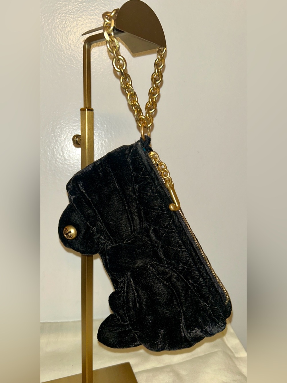 Juicy Couture Rare Y2KVintage Black Plushy Clutch, Gold Brass Chain Wristlet